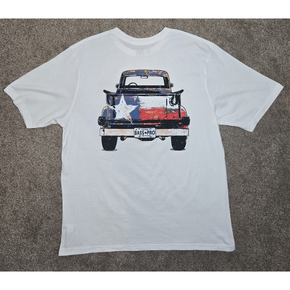 Bass Pro Shops Texas Truck Graphic White Men's Crew Neck Short Sleeve T-Shirt L